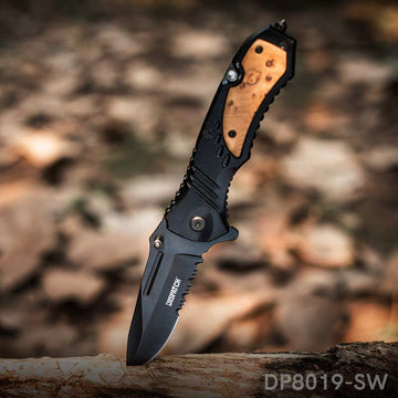 Engraved Tactical Folding Pocket Knife Spring Assisted With Ergonomic Wood Handle - Dispatch Outdoor Life